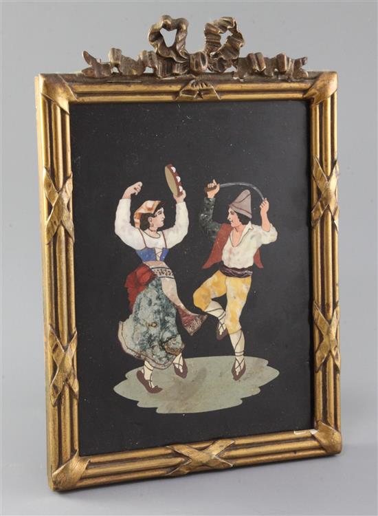 An early 20th century Italian pietra dura plaque, 8.5 x 6.25in., in giltwood frame